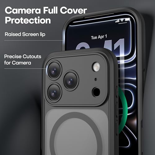 ImpactStrong Magnetic Guard Designed for iPhone 17 Pro Max Case [Camera Protection] [Military Grade Drop Tested] [Compatible with MagSafe] Slim Translucent Matte Phone Case (6.9") - Black - Image 3