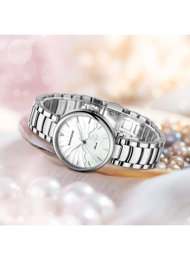 Shanghai Women's Watch Metropolitan Linglong Automatic Mechanical Silver Case White Cloud Dial Gift - Image 1