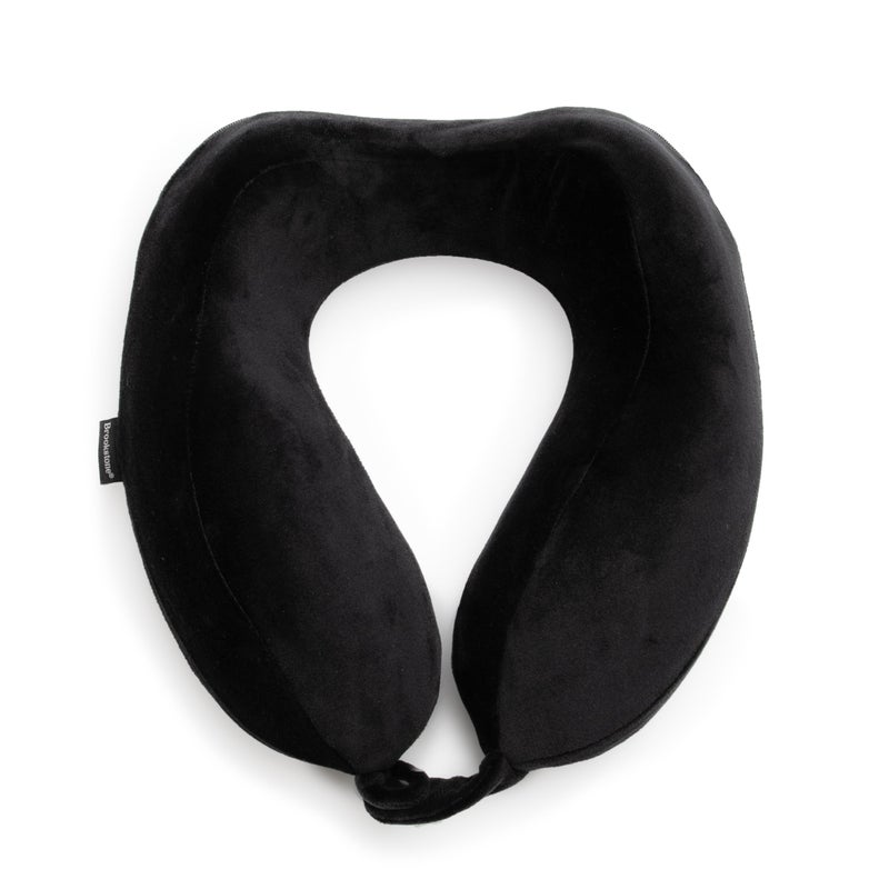 Brookstone Neck Travel Pillow  Lightweight Contoured Memory Foam Stuffable Travel Neck Pillow for Sleeping Car  Airplane Size One Size Black