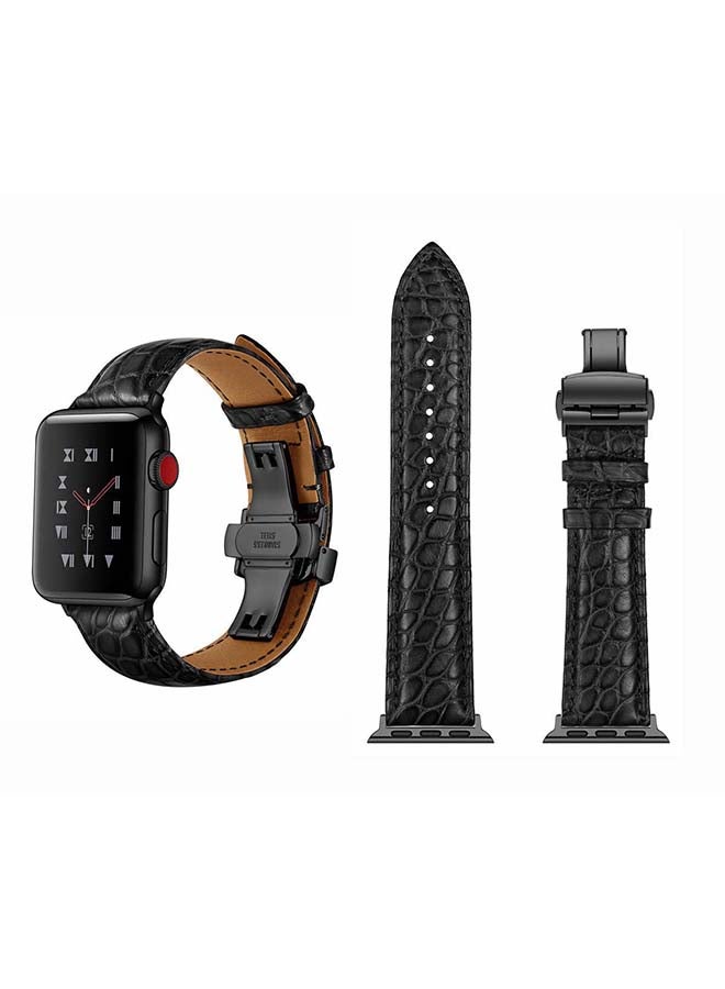 Perfii Genuine Alligator Leather Replacement Band for Apple Watch Series 1/2/3/4/5/6/SE 40/38mm Black - Image 1