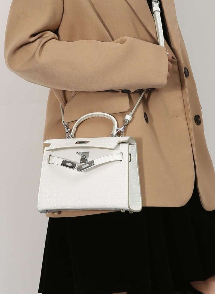 Loquat Ladies' Stylish Crocodile Pattern Mini Handbag Single Shoulder Crossbody Bags White  - Image 3