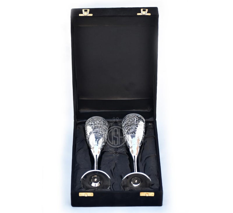 Dsh Silver Wine Glass Set Champagne Glass Flute Design | Goblet Glass Best For Parties, Set Of 2 (Silver) - 200 Ml - Image 4