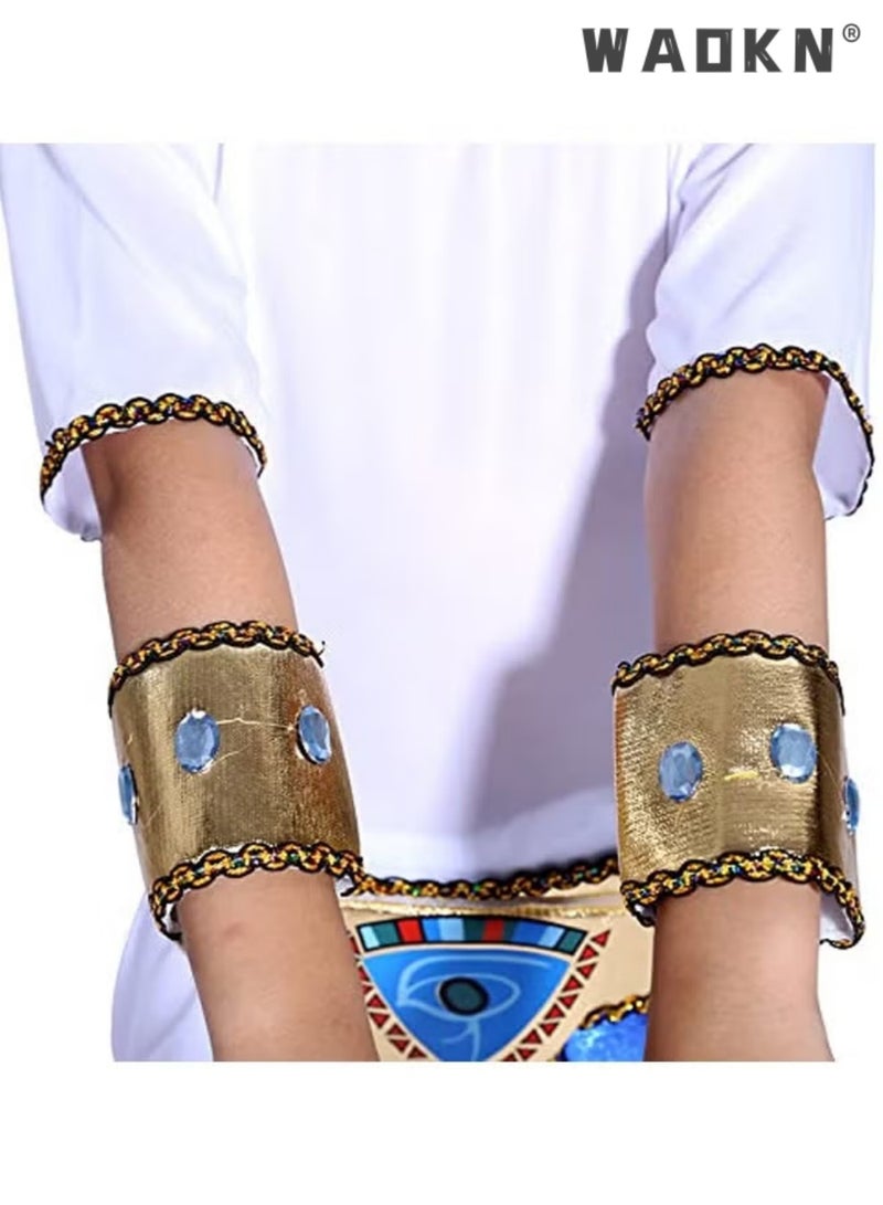 دبليو أيه أو كي أن زي المصري للأطفال مجموعة-ولد مصر القديمة فرعون مصري كليوباترا الأمير زي كوسبلاي للأطفال حفل الكرنفال مع الملحقات,زي فرعون المصري للأطفال حفل زي مصري,زي كليوباترا مع رأس الرأس, زي فرعون هالوين كوسبلاي اللباس للأولاد - Image 4