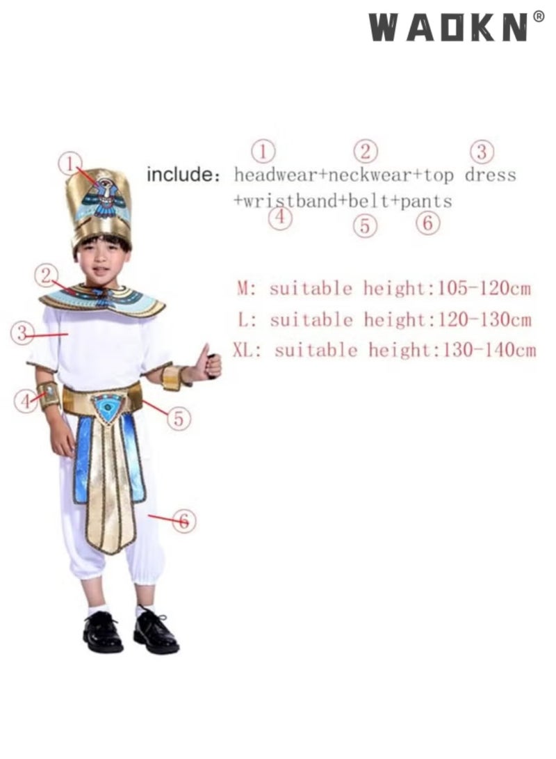 دبليو أيه أو كي أن زي المصري للأطفال مجموعة-ولد مصر القديمة فرعون مصري كليوباترا الأمير زي كوسبلاي للأطفال حفل الكرنفال مع الملحقات,زي فرعون المصري للأطفال حفل زي مصري,زي كليوباترا مع رأس الرأس, زي فرعون هالوين كوسبلاي اللباس للأولاد - Image 5