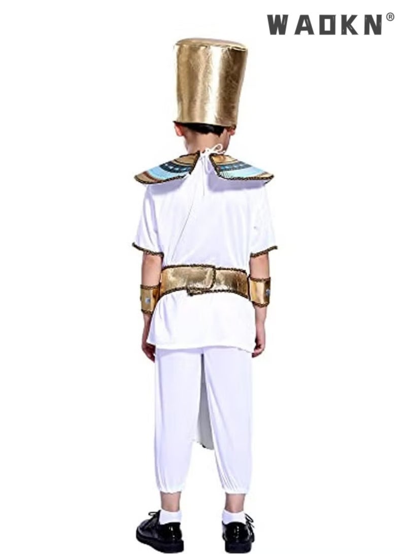 دبليو أيه أو كي أن زي المصري للأطفال مجموعة-ولد مصر القديمة فرعون مصري كليوباترا الأمير زي كوسبلاي للأطفال حفل الكرنفال مع الملحقات,زي فرعون المصري للأطفال حفل زي مصري,زي كليوباترا مع رأس الرأس, زي فرعون هالوين كوسبلاي اللباس للأولاد - Image 2