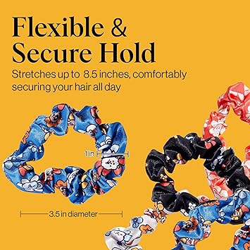 Kitsch x BT21 Satin Scrunchies for Women No Crease Hair Ties for Girls Scrunchies For All Hair Types and Textures Perfect for Day or Night 4 Pcs - Image 2