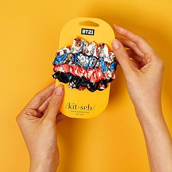 Kitsch x BT21 Satin Scrunchies for Women No Crease Hair Ties for Girls Scrunchies For All Hair Types and Textures Perfect for Day or Night 4 Pcs - Image 4