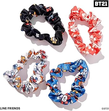 Kitsch x BT21 Satin Scrunchies for Women No Crease Hair Ties for Girls Scrunchies For All Hair Types and Textures Perfect for Day or Night 4 Pcs - Image 3