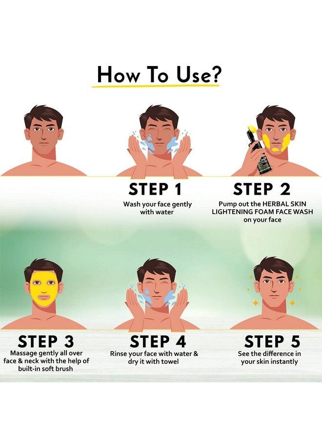 MUUCHSTAC - Herbal Skin Lightening Haldi Enriched Yellow Foam Face Wash For Men With Haldi(Turmeric) & Aloe Vera Extracts For Skin Brightening And Nourishment100 Ml - Image 1