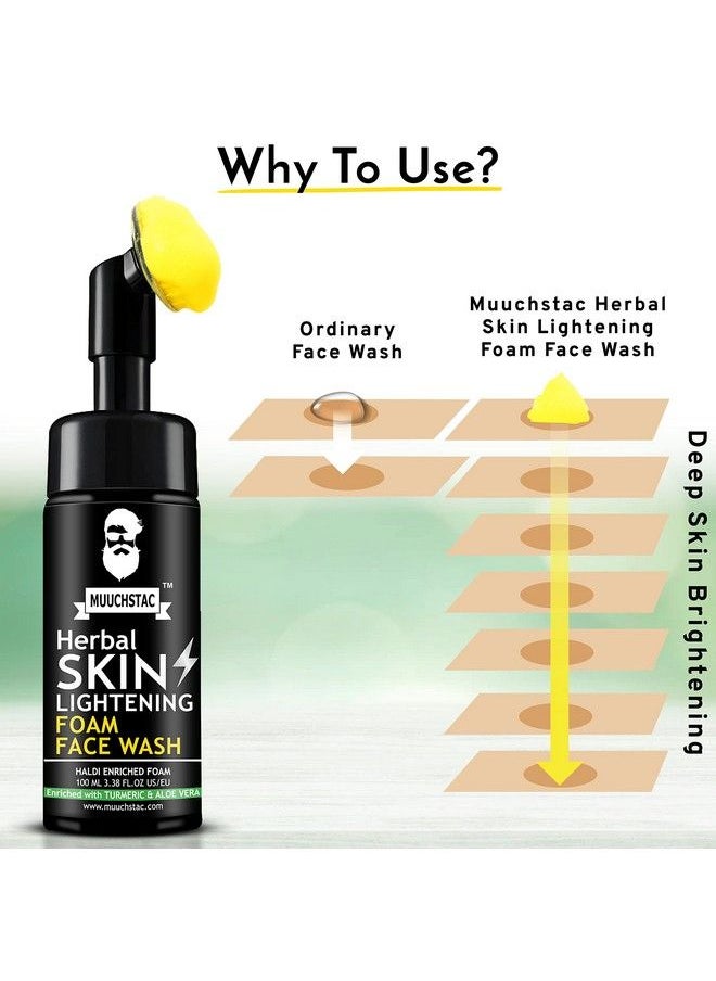 MUUCHSTAC - Herbal Skin Lightening Haldi Enriched Yellow Foam Face Wash For Men With Haldi(Turmeric) & Aloe Vera Extracts For Skin Brightening And Nourishment100 Ml - Image 1