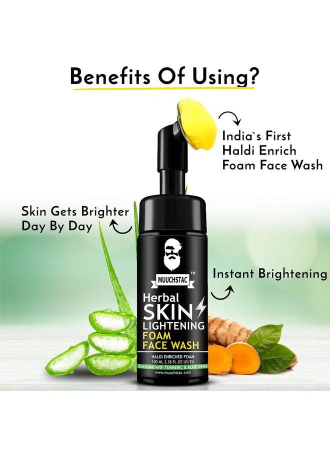 MUUCHSTAC - Herbal Skin Lightening Haldi Enriched Yellow Foam Face Wash For Men With Haldi(Turmeric) & Aloe Vera Extracts For Skin Brightening And Nourishment100 Ml - Image 1