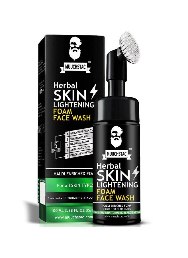 MUUCHSTAC - Herbal Skin Lightening Haldi Enriched Yellow Foam Face Wash For Men With Haldi(Turmeric) & Aloe Vera Extracts For Skin Brightening And Nourishment100 Ml - Image 1