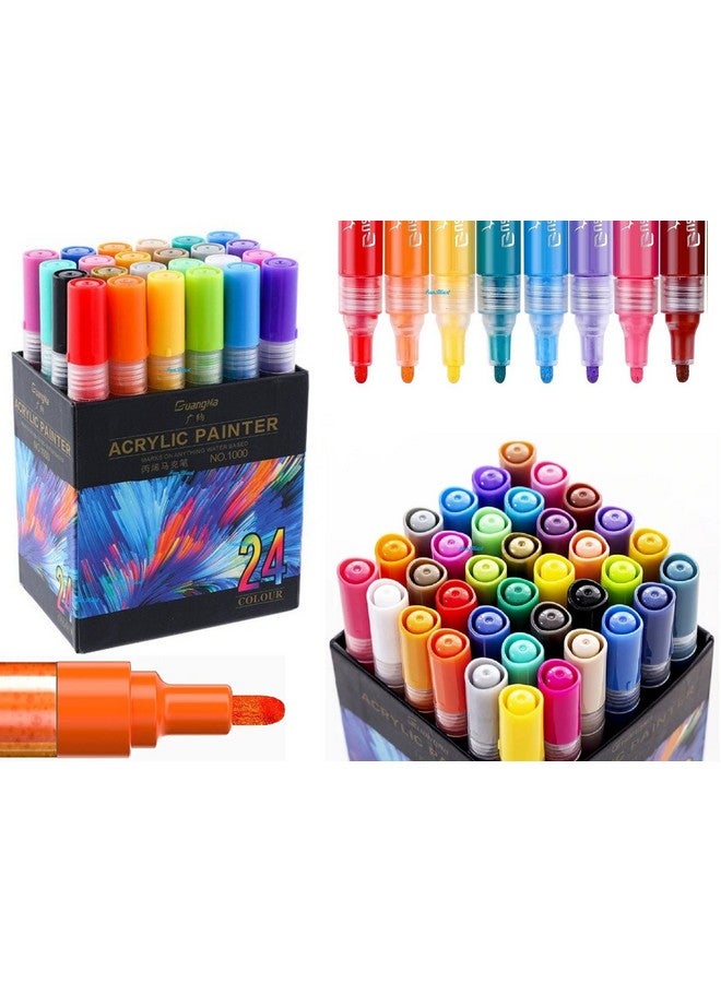 FunBlast Acrylic Marker Colors Set,Diy Color Markers,Acrylic Paint Bold Point Marker Pens,Set Of 24 Colors Markers Water Based Paint Pen ,Multicolor - Image 1