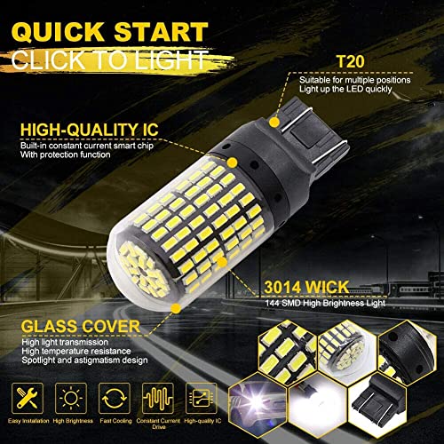 Automaze 12V 7443 7440 T20 Dual Connection/Pin/Buoyant Canbus Error Free 15 Watts 144 LED/SMD For Brake, Reverse Tail Light Bulbs (White) - Image 4