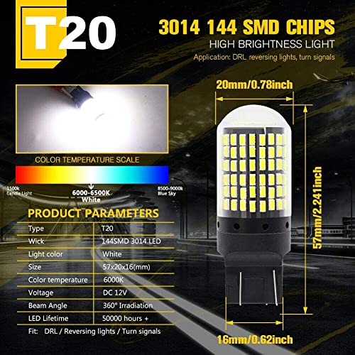 Automaze 12V 7443 7440 T20 Dual Connection/Pin/Buoyant Canbus Error Free 15 Watts 144 LED/SMD For Brake, Reverse Tail Light Bulbs (White) - Image 5