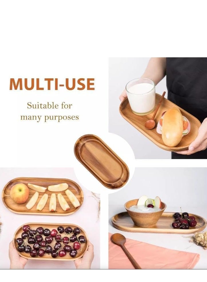 مجموعة من 3 علون خشبية أكاسيا ، علون خدمة بيضاوية ، أطباق ديكورية للفواكه والسلطة والجبن والقهوة - Image 3