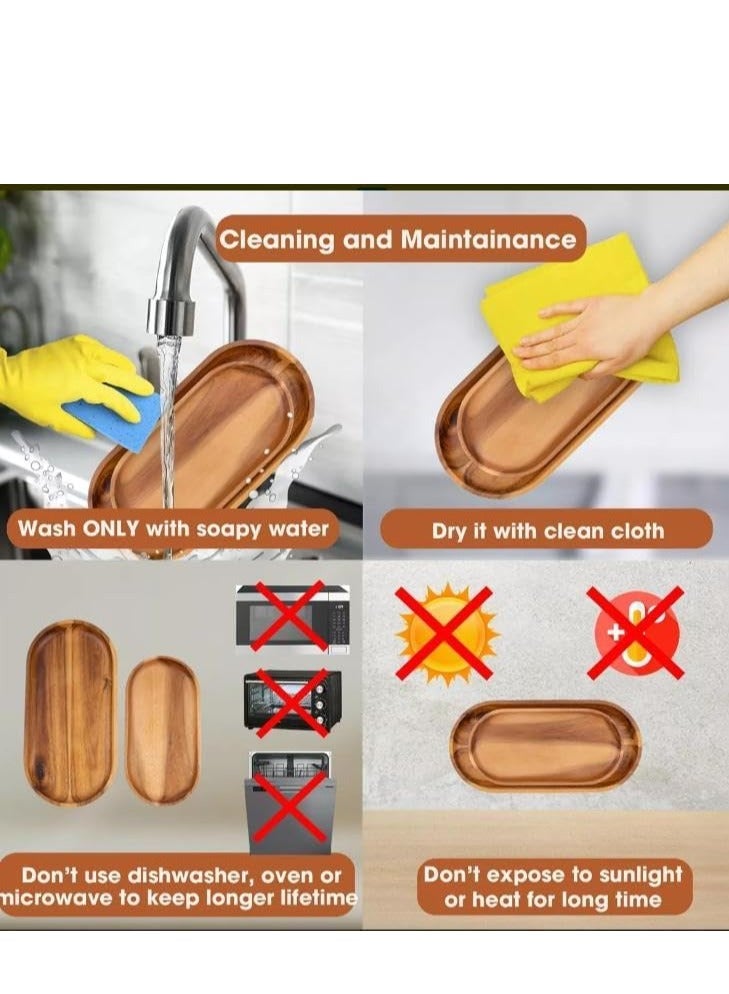 مجموعة من 3 علون خشبية أكاسيا ، علون خدمة بيضاوية ، أطباق ديكورية للفواكه والسلطة والجبن والقهوة - Image 4