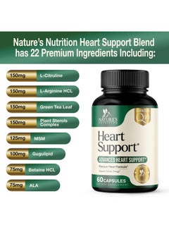 Nature's Nutrition Heart Supplements for Men & Women, 1650mg for Heart Health Support with CoQ10, Hawthorn, Plant Sterol & More, Heart Vitamins & Extracts to Support Nitric Oxide & Energy Production - 60 Capsules  - Image 1