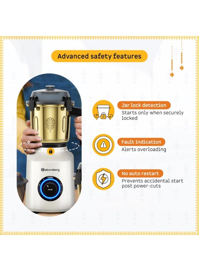 Atomberg Zenova Special Edition Mixer Grinder | Unique Coarse Mode for Silbatta-like Texture | BLDC Motor | Safety Features | 4 Jars including Chopper| Hands-Free Operation| Heritage Brass Pearl White - Image 5
