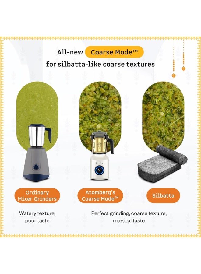 Atomberg Zenova Special Edition Mixer Grinder | Unique Coarse Mode for Silbatta-like Texture | BLDC Motor | Safety Features | 4 Jars including Chopper| Hands-Free Operation| Heritage Brass Pearl White - Image 4