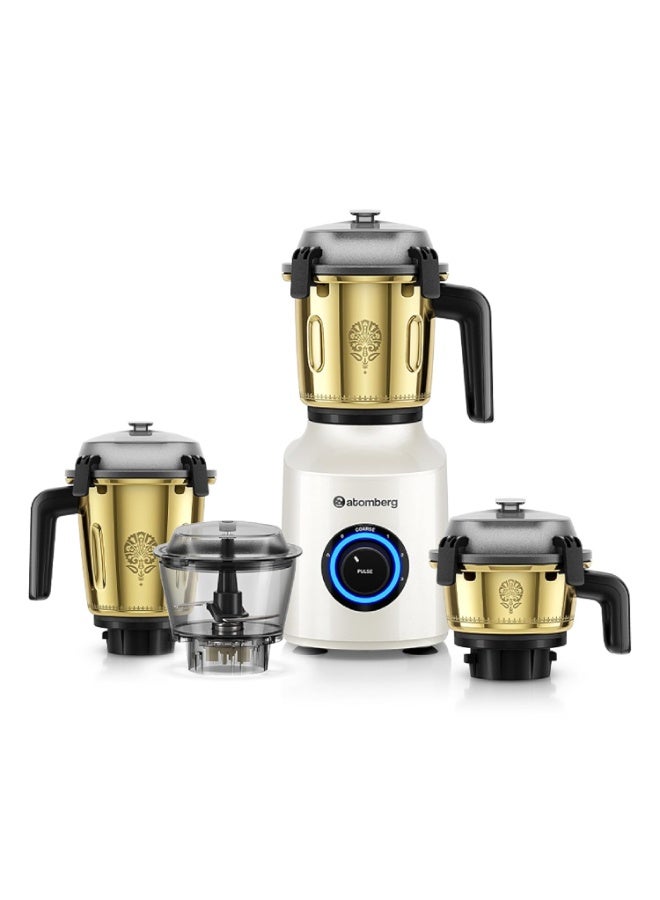 Atomberg Zenova Special Edition Mixer Grinder | Unique Coarse Mode for Silbatta-like Texture | BLDC Motor | Safety Features | 4 Jars including Chopper| Hands-Free Operation| Heritage Brass Pearl White - Image 1