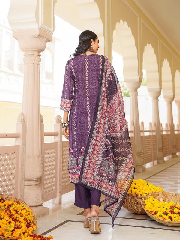 Vaamsi Women's Purple Rayon Printed Straight Kurta Pants With Dupatta Set | Festive Straight Kurta Set For Women | Printed Salwar Suit For Women (SKSKD3051, 4XL) - Image 4