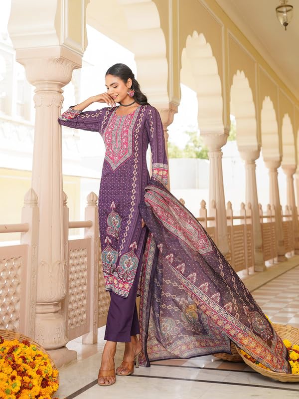 Vaamsi Women's Purple Rayon Printed Straight Kurta Pants With Dupatta Set | Festive Straight Kurta Set For Women | Printed Salwar Suit For Women (SKSKD3051, 4XL) - Image 3
