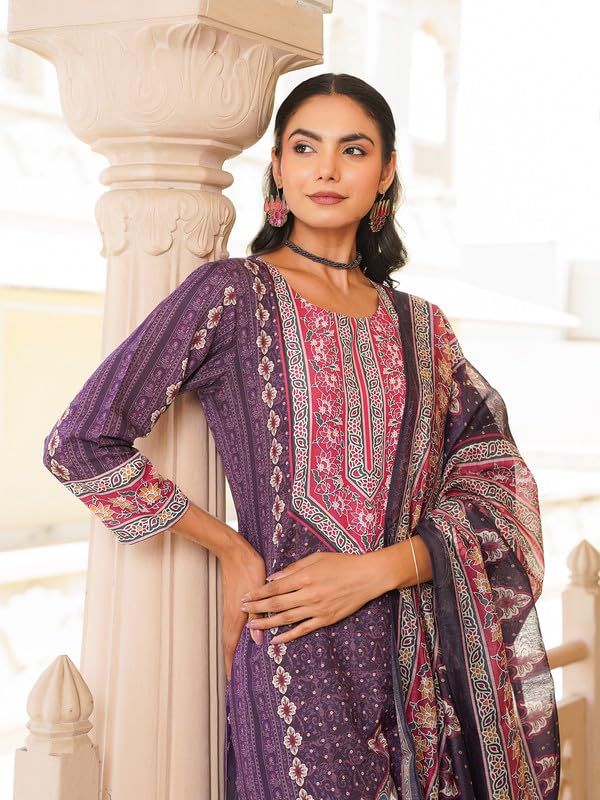 Vaamsi Women's Purple Rayon Printed Straight Kurta Pants With Dupatta Set | Festive Straight Kurta Set For Women | Printed Salwar Suit For Women (SKSKD3051, 4XL) - Image 2
