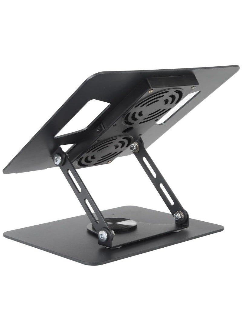 TIGER 360° Rotatable Laptop Stand with Cooling Fans – Adjustable Aluminum Notebook Riser Holder for Desk Use – Ergonomic Computer Stand Compatible with 11” to 17.3” Laptops – Anti-Slip Design with Ventilation for Overheating Prevention – Sleek Black Finish - Image 3
