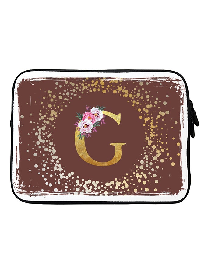 Stylizedd Laptop Sleeve Bag for Macbook 13, 14, 15, 16 inch- Custom Monogram Initial Letter Floral Pattern Alphabet - G  (Brown)  - Image 1