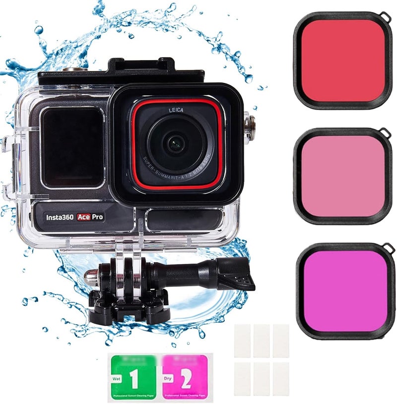 PCTC 197FT Waterproof Case for Insta360 Ace Pro with 3-Pack Dive Filters Accessories for Insta 360 Ace Pro Waterproof Case,Protective Underwater Dive Housing Shell with Bracket Accessories - Colour - Image 1