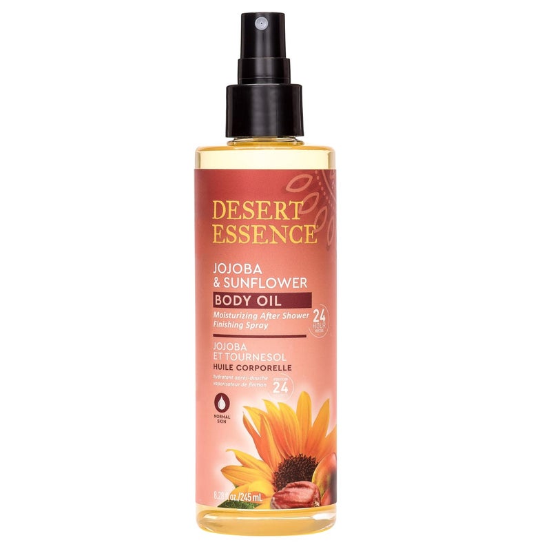 Desert Essence, Jojoba & Sunflower Body Oil Spray, 8.28 fl. oz. - Gluten-Free, Vegan, Cruelty Free - 24hour Moisture, Soothes Skin, Perfect for Sensitive Skin, Illuminating Body Spray - Image 2