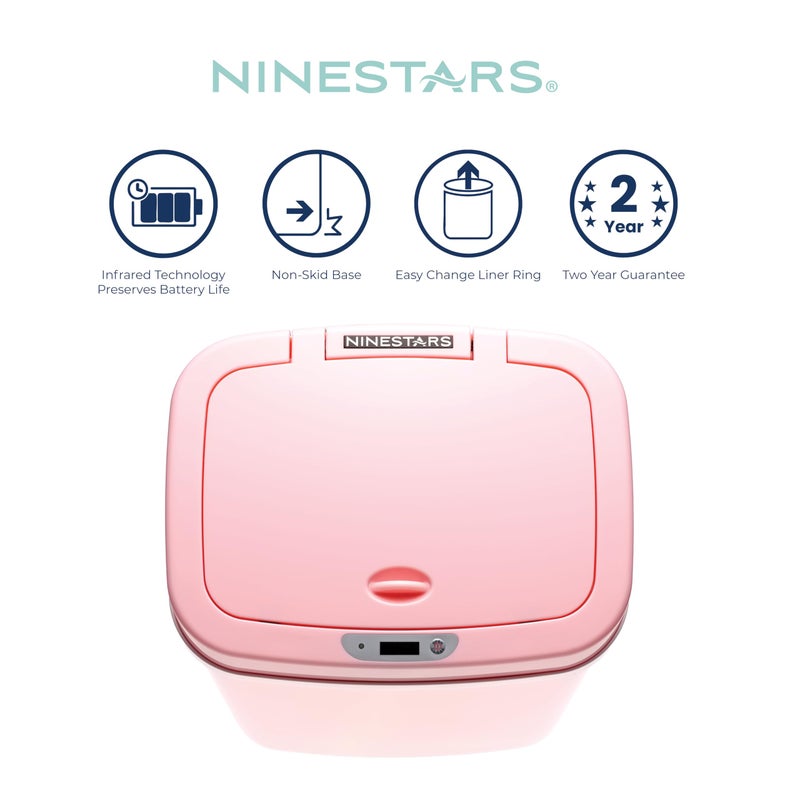 Ninestars DZT-12-5PK Bedroom or Bathroom Automatic Touchless Infrared Motion Sensor Trash Can, 3 Gal 12 L, ABS Plastic (Rectangular, Pink) Trashcan - Image 5