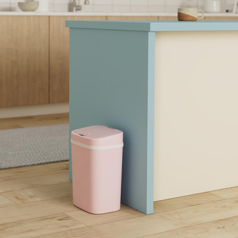 Ninestars DZT-12-5PK Bedroom or Bathroom Automatic Touchless Infrared Motion Sensor Trash Can, 3 Gal 12 L, ABS Plastic (Rectangular, Pink) Trashcan - Image 2