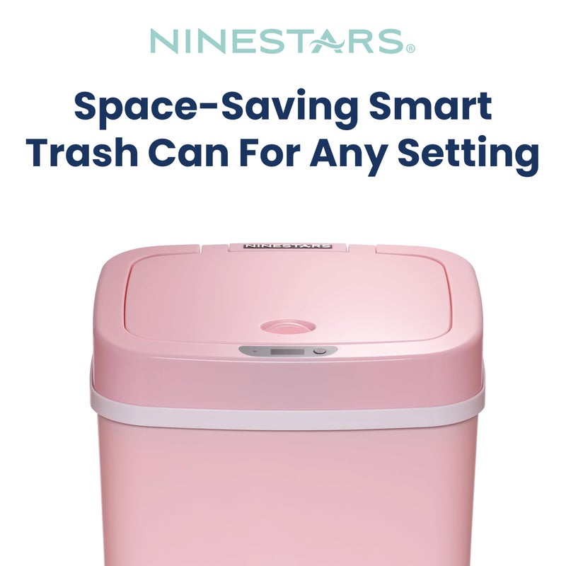 Ninestars DZT-12-5PK Bedroom or Bathroom Automatic Touchless Infrared Motion Sensor Trash Can, 3 Gal 12 L, ABS Plastic (Rectangular, Pink) Trashcan - Image 3