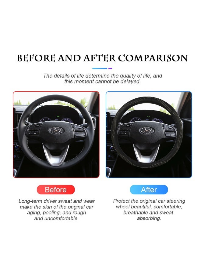 MOB Universal Car Black Steering Wheel Cover Medium Size 37–38cm – Genuine Leather, Anti-Slip Grip, Breathable, Soft Padding, Wear-Resistant, Easy to Install, Fits Round Steering Wheels SW322 - Image 4