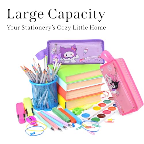 RarePicks Cute Cartoon Pencil Pouch for Girls | Large Capacity Stationery Case | Kawaii Pouch Organizer | Durable School Kids Students Gift | Return Gifts | Art Supply Pencil Case (Purple) | - Image 4