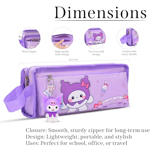 RarePicks Cute Cartoon Pencil Pouch for Girls | Large Capacity Stationery Case | Kawaii Pouch Organizer | Durable School Kids Students Gift | Return Gifts | Art Supply Pencil Case (Purple) | - Image 2
