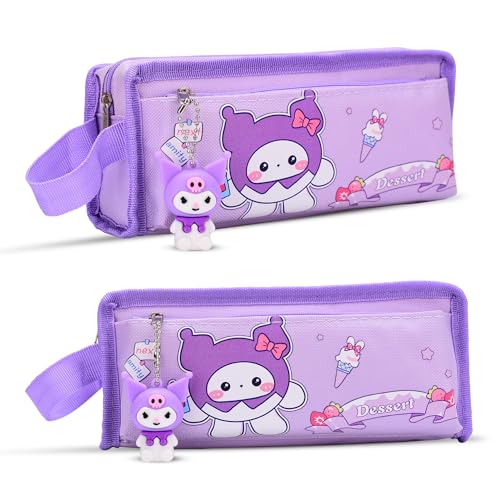 RarePicks Cute Cartoon Pencil Pouch for Girls | Large Capacity Stationery Case | Kawaii Pouch Organizer | Durable School Kids Students Gift | Return Gifts | Art Supply Pencil Case (Purple) | - Image 1