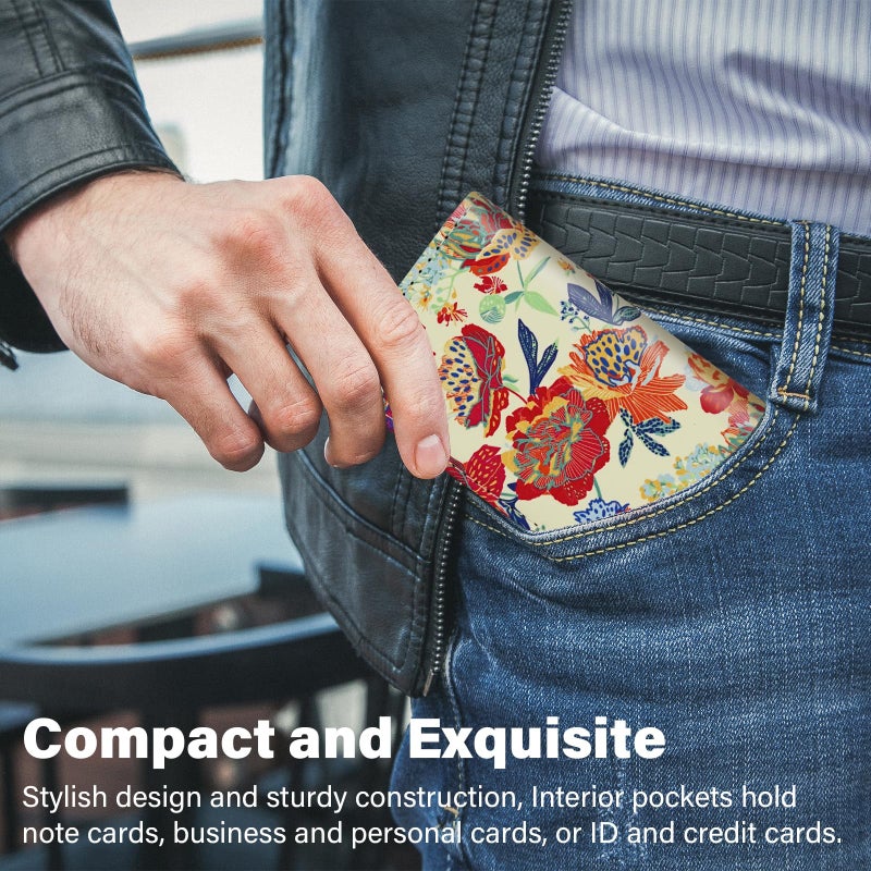 AI-DEE Business Card Holderï¼ŒPU Leather Business Card Case Color Printing Pattern Card Holder Walletï¼ŒPockets Magnetic Credit Card Holders for Men and Women - Purple Flowers - Image 5