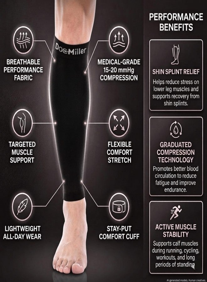 Doc Miller Calf Compression Sleeve for Petite Women & Men, 15-20 mmHg, Footless Leg Sleeve Brace for Varicose Veins, Pregnancy, Running & Cycling, Knee-High, Shin Splints, Recovery, 1 Pair - Image 4