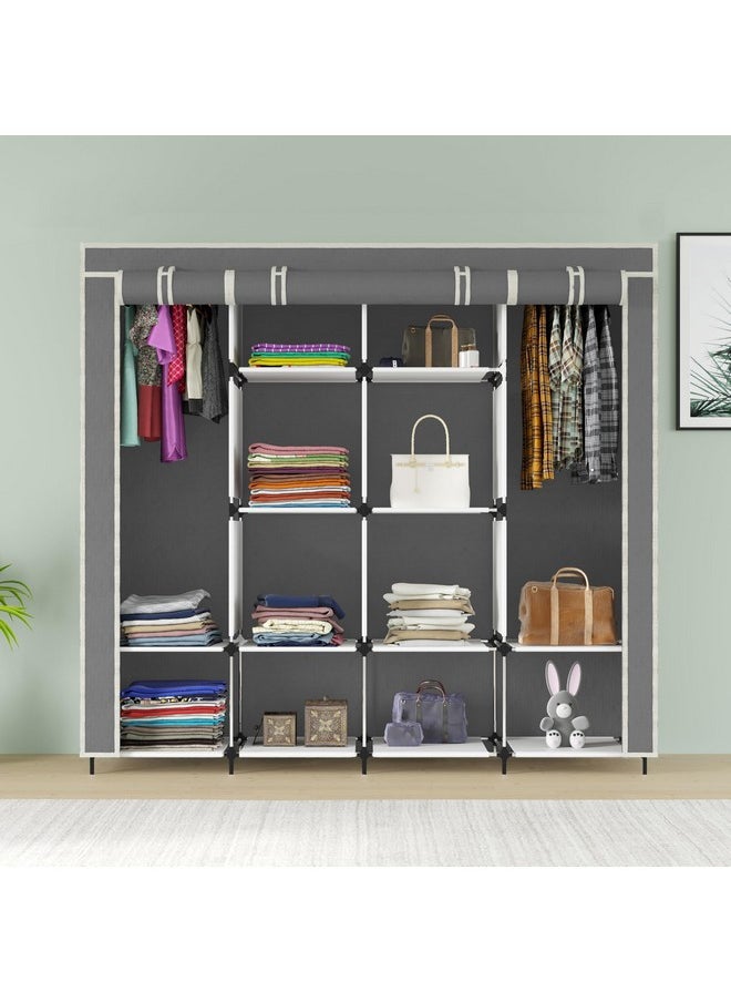 وايت كلاود ترانسفورمينج هومز - خزانة ملابس قابلة للطي من Whitecloud TRANSFORMING HOMES® مع 12 رفًا و2 شماعة (قماش غير منسوج 90 جرامًا للمتر المربع، قضيب معدني، 165.5 × 42.5 × 166 سم) (88170، رمادي) - Image 1
