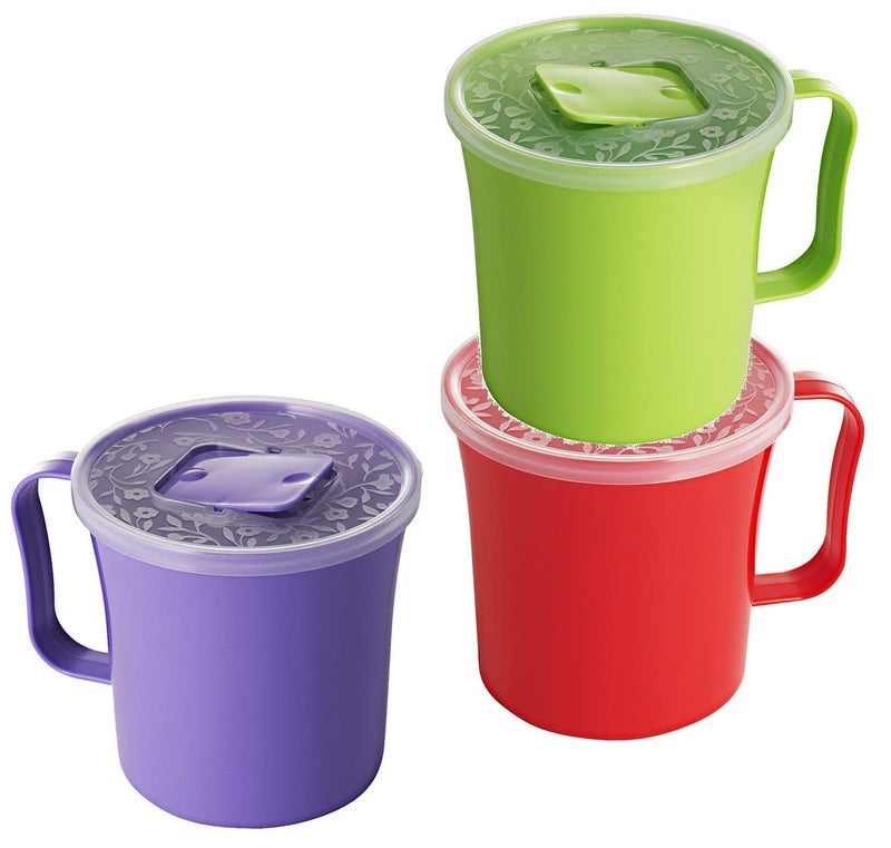 Zilpoo 3 Pack - Soup Mug with Handle and Vented Lid 37 Ounce | Plastic Microwaveable Oatmeal Cereal Cup with Cover | Microwave Safe Lidded Bowl - Image 3