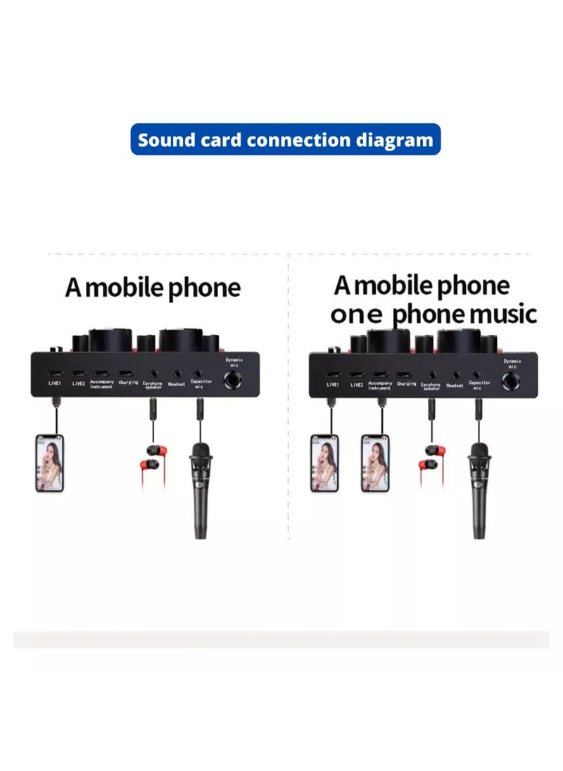 Generic V8 Podcast Live Sound Card, Multiple Sound Effects Voice Changing Mini Sound Mixer Board for Live Streaming Home KTV Singing  - Image 4