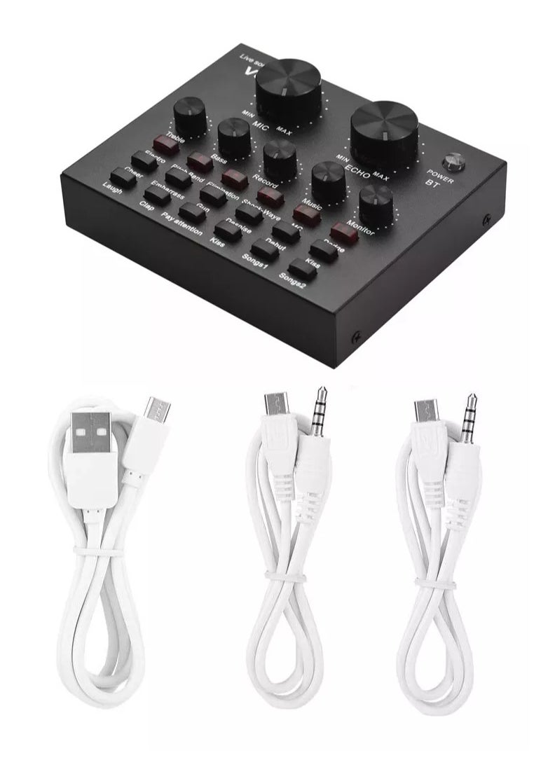 Generic V8 Podcast Live Sound Card, Multiple Sound Effects Voice Changing Mini Sound Mixer Board for Live Streaming Home KTV Singing  - Image 1