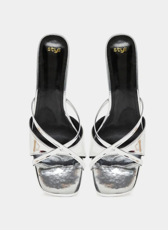 Styli Metallic Multi Strap Kitten Heel Sandals