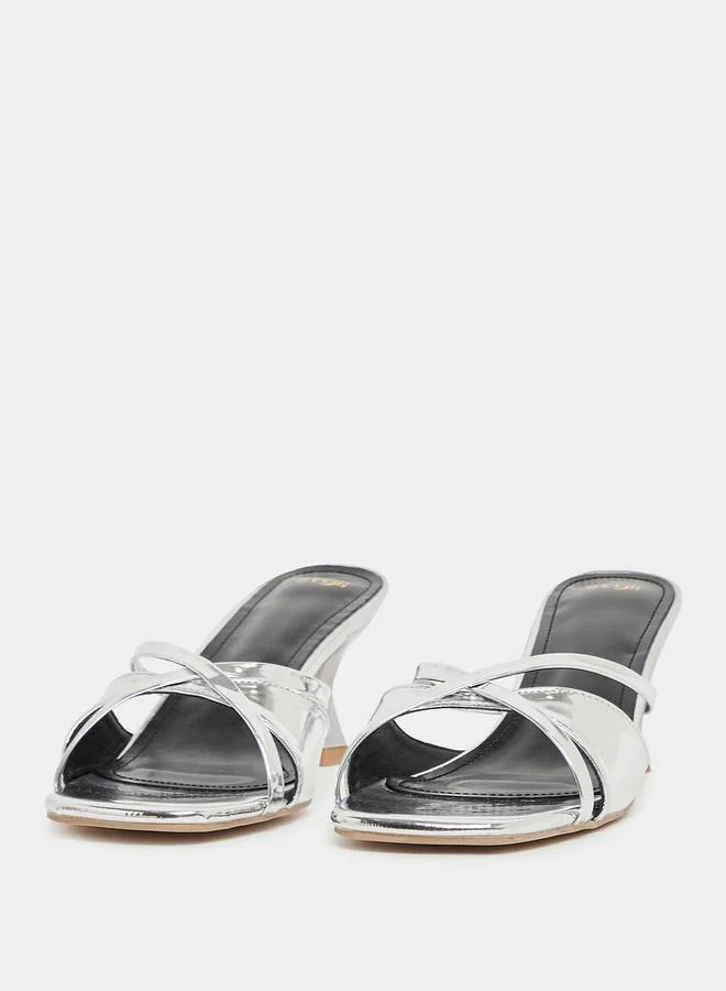 Styli Metallic Multi Strap Kitten Heel Sandals