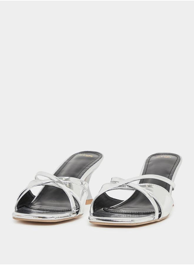 Styli Metallic Multi Strap Kitten Heel Sandals  - Image 3