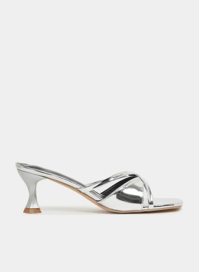 Metallic Multi Strap Kitten Heel Sandals