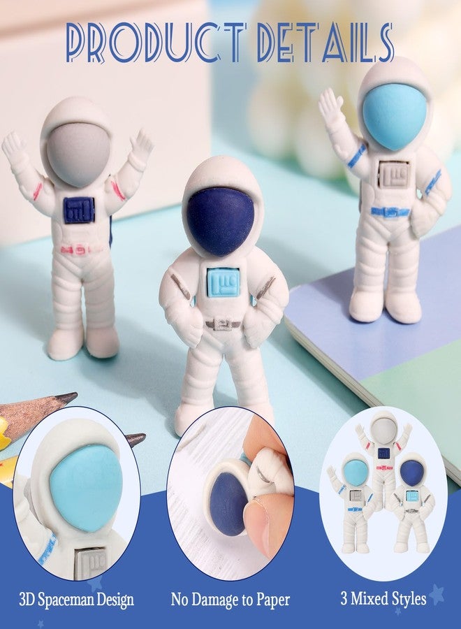 KINYFY 18 Pcs Astronaut Erasers, 3D Cartoon Spaceman Pencil Erasers for Kids, Cute Outer Space Themed Eraser for School Supplies, Reward Gifts, Party Favors - Image 3